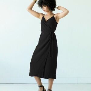Olivia Grey Chic Black Midi Wrap Dress, XS